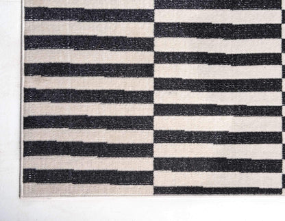 Unique Loom Williamsburg Collection Casual Transitional Thick Alternating Stripes Area Rug (6' 0 x 9' 0 Rectangular, Black/Beige)