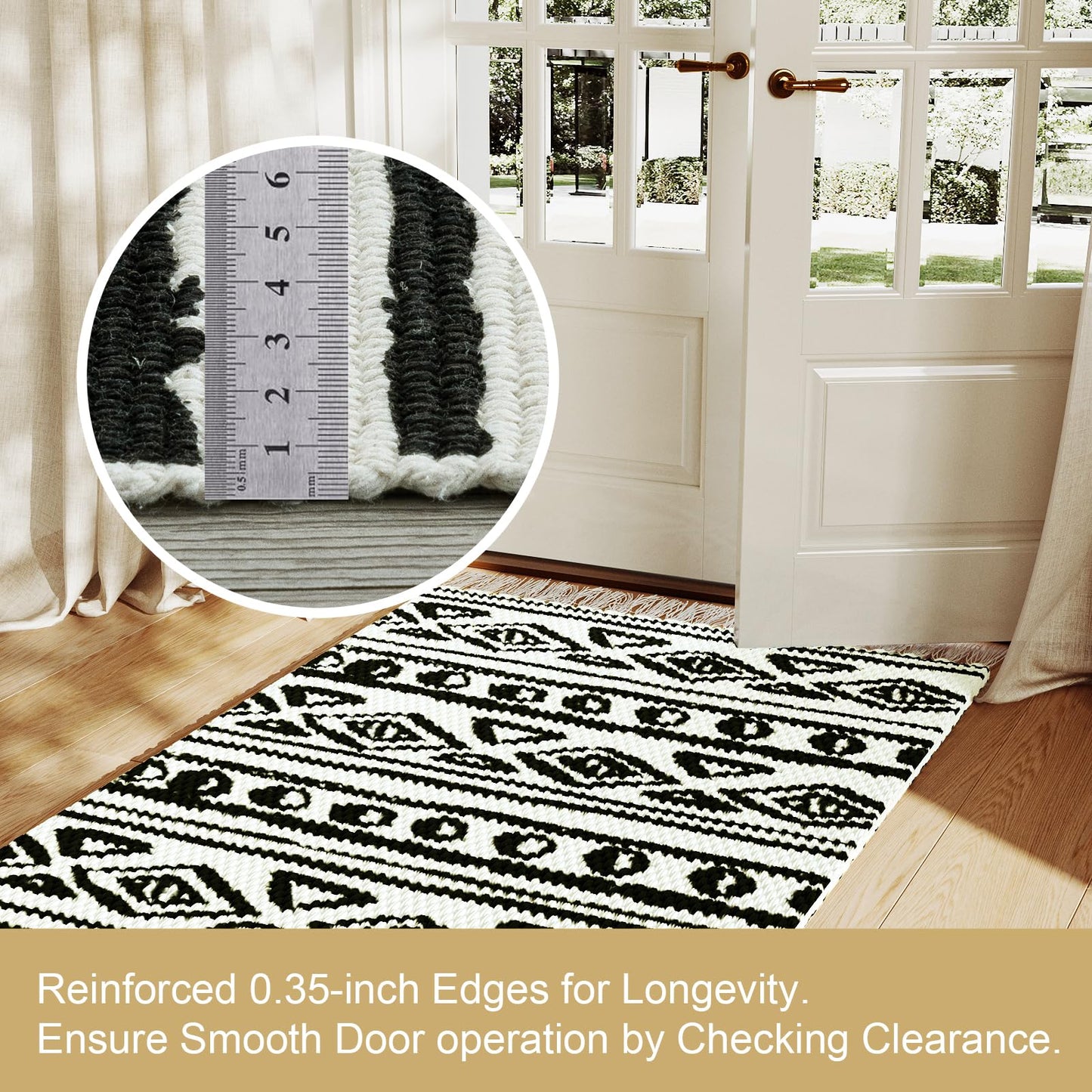 H.VERSAILTEX Handwoven 2x5 ft Boho Runner Rug with Tassels - Low Pile Easy Clean Washable Entryway Rug, Non-Slip Kitchen Runner for Hallway, Laundry Room, Corridor - Floor Mat(1 Pack,Black/White)