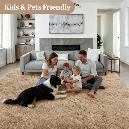 Fluffy 4x6 Area Rugs for Living Room Bedroom: Ultra Soft Shag Rug Non-Slip Non-Shedding Small Plush Bedside Rug Indoor Floor Carpets for Kids Room Playroom Entryway Nursery Dorms Home Decor Beige
