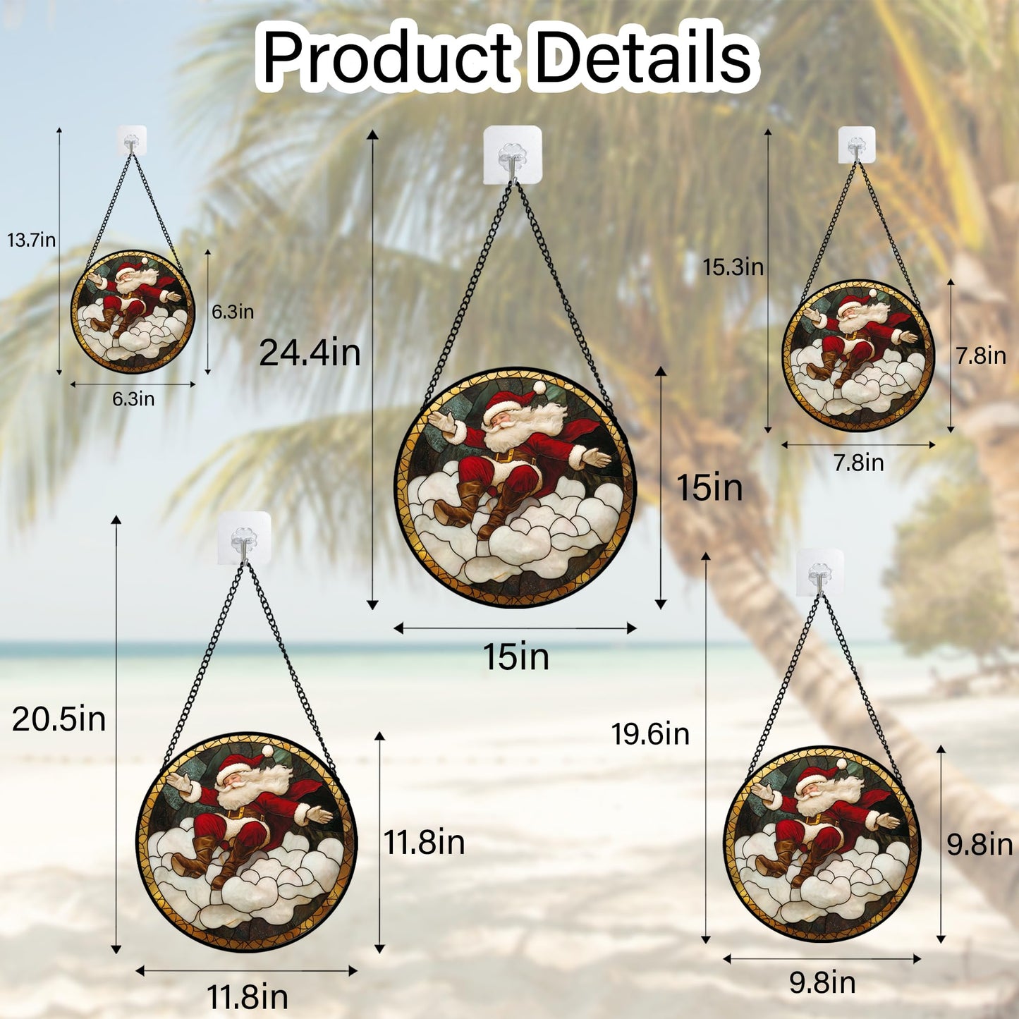 Stained Glass Window Hanging - Red White Santa Claus Clouds Suncatcher for Doors Home Christmas Decoration Sun Catcher Thanksgiving New Year Birthday Gifts for Friend Women Men Mom Nana 7.8 in
