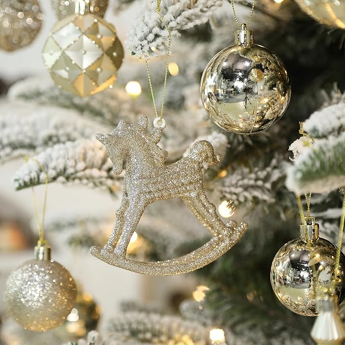 SHareconn 100pcs Christmas Tree Decorations Ornaments Set, Shatterproof Plastic Baubles Decorative Balls for Xmas Tree Decor Holiday Wedding Party, ChampagneGold
