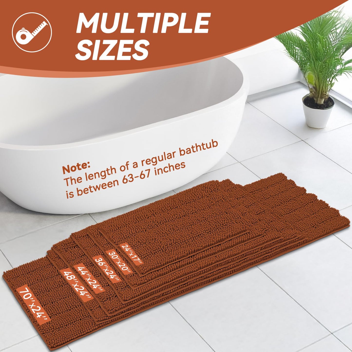 Bcoimo 24"×17" Chenille Bath Mat – Non-Slip with Backing Bath Rug Ultra-Absorbent and Machine Washable Bathroom Mat Quick-Dry Design. Ideal for Bathroom and Tub Areas