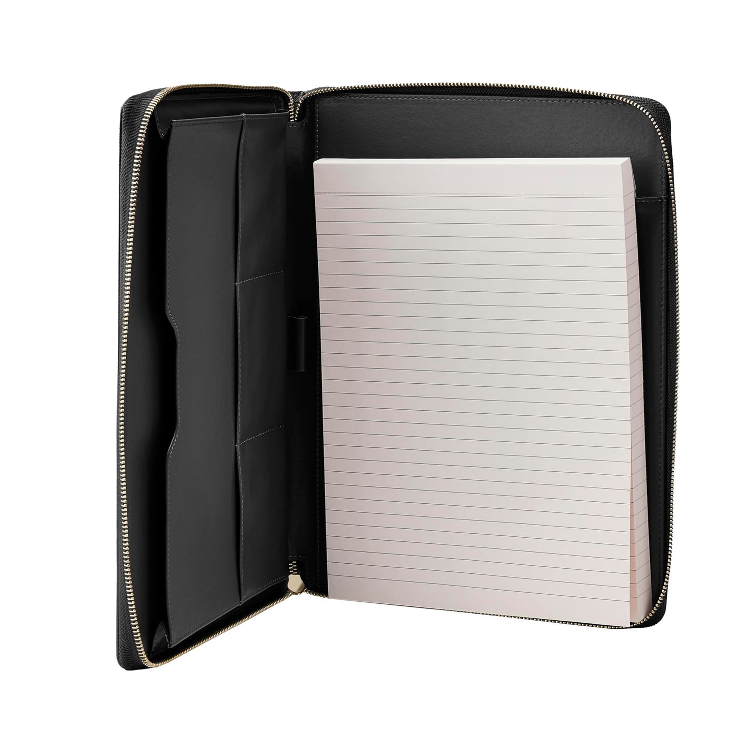 Gallaway Leather Genuine Leather Zippered Portfolio Organizer, Executive Business Binder Padfolio for Men and Women, Holder for Notebook Planner,Resume,Documents,Cards and iPad (Black)