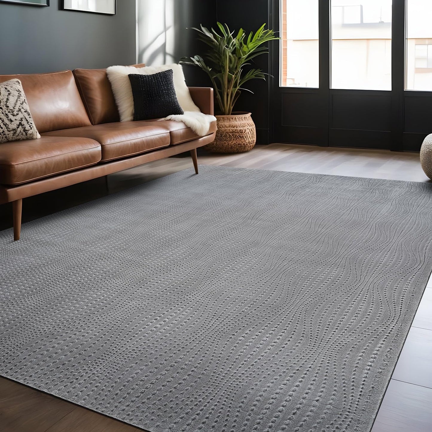 Luul Home Modern Gray Non Slip Rug Solid 8x10 Non Skid Soft Rubber Back Area Rugs for Living Room Kitchen Bedroom Bathroom Dining Room Easy Cleaning Stain Resistant Non Shedding Carpet 8 x 10