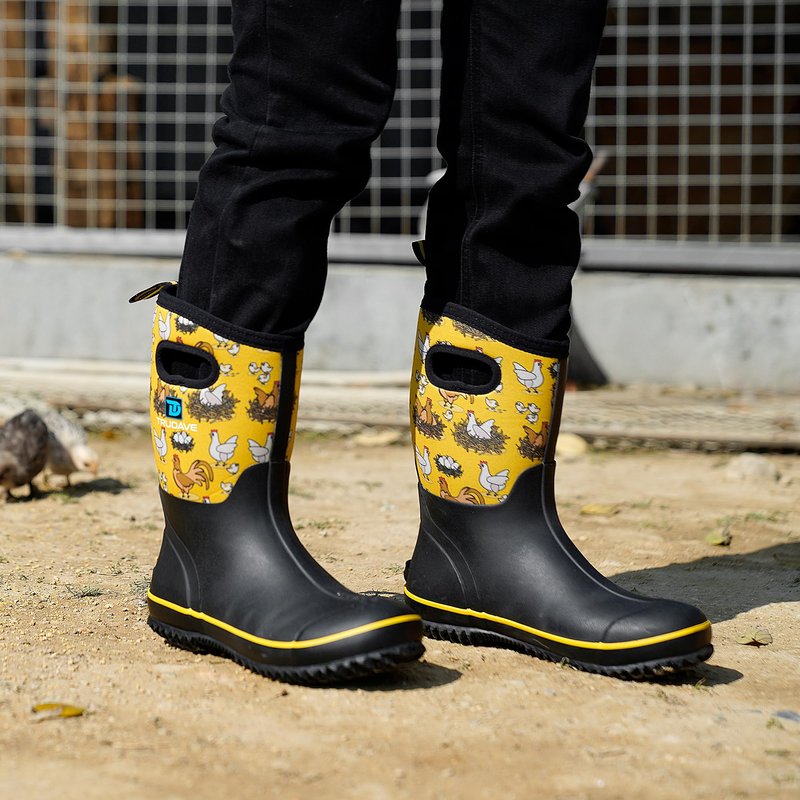 Trudave Rubber Boots for Women, Mid Calf Rain Boots, Womens Waterproof Boots, Neoprene Insulated Outdoor Work Mud Boots for Hunting Farming Gardening Fishing, Chicken, Size 8