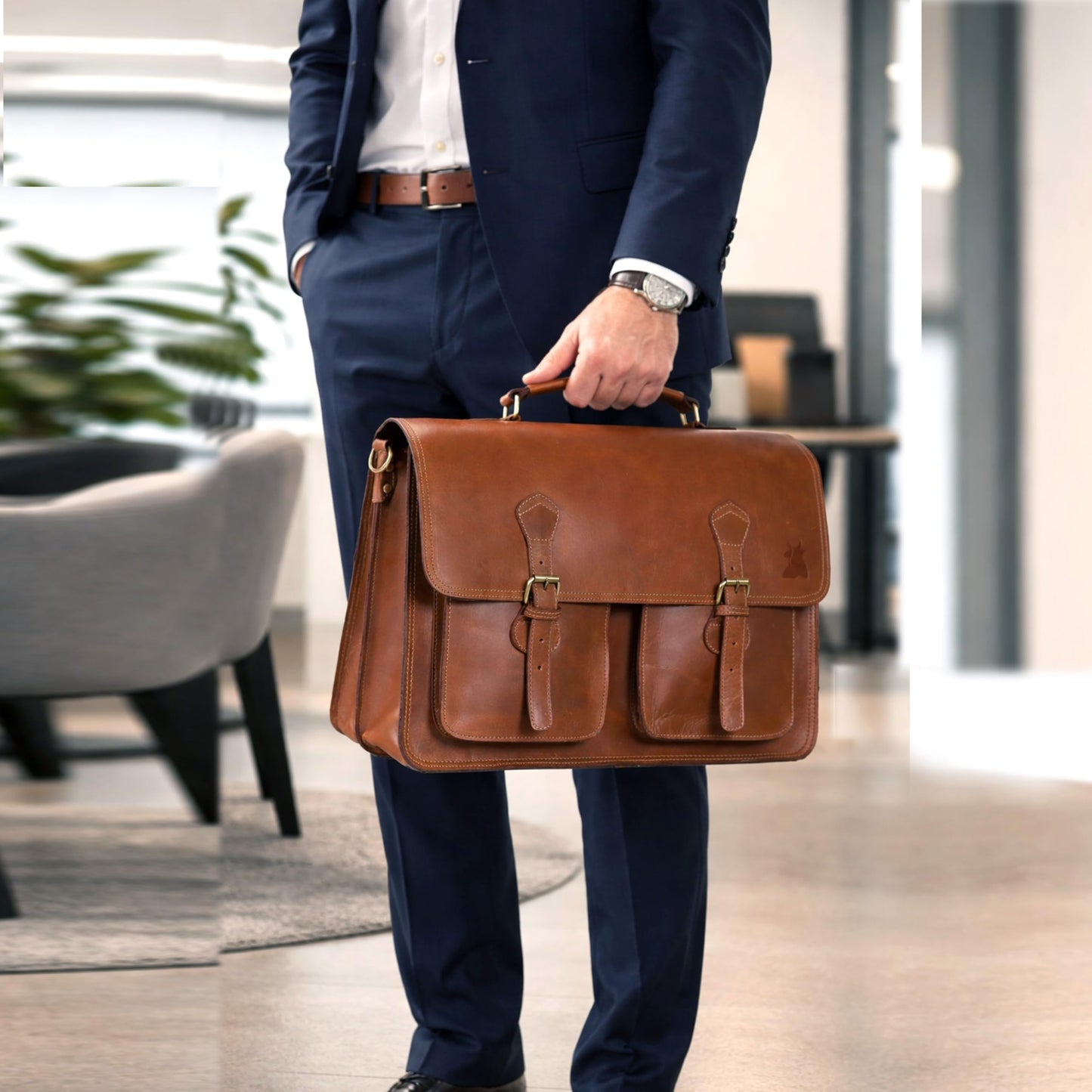 Leather Messenger Bag For Men - leather laptop bag briefcase for women - Mens Satchel Bag, 18 Inch Brown Genuine Buffalo Leather Computer Bag For Work