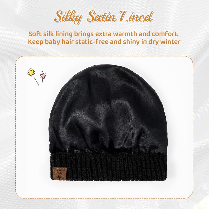 Century Star 3 Pack Baby Winter Hat Satin Lined Baby Beanie for Boys Girls Warm Knit Infant Toddler Hats Cap Black&White&Pink 6-36 Months