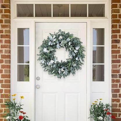 Door Wreath Green Eucalyptus for Front Door Wreaths Spring Summer Wreath 26 Inch Artificial Leaves Wreaths for All Season Home Farmhouse Porch Year Round Outdoor Wall Decorating,24 Inch