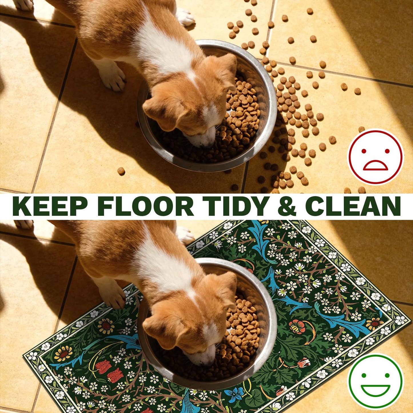 Pet Dog Cat Food Mat, Absorbent Dog Bowl Mat for Food and Water, Quick Dry Placemats Feeding Mats with Non Slip Rubber for Floors Indoor Puppy Pet Accessories Supplies 16 * 24 inch, Dark Flowers