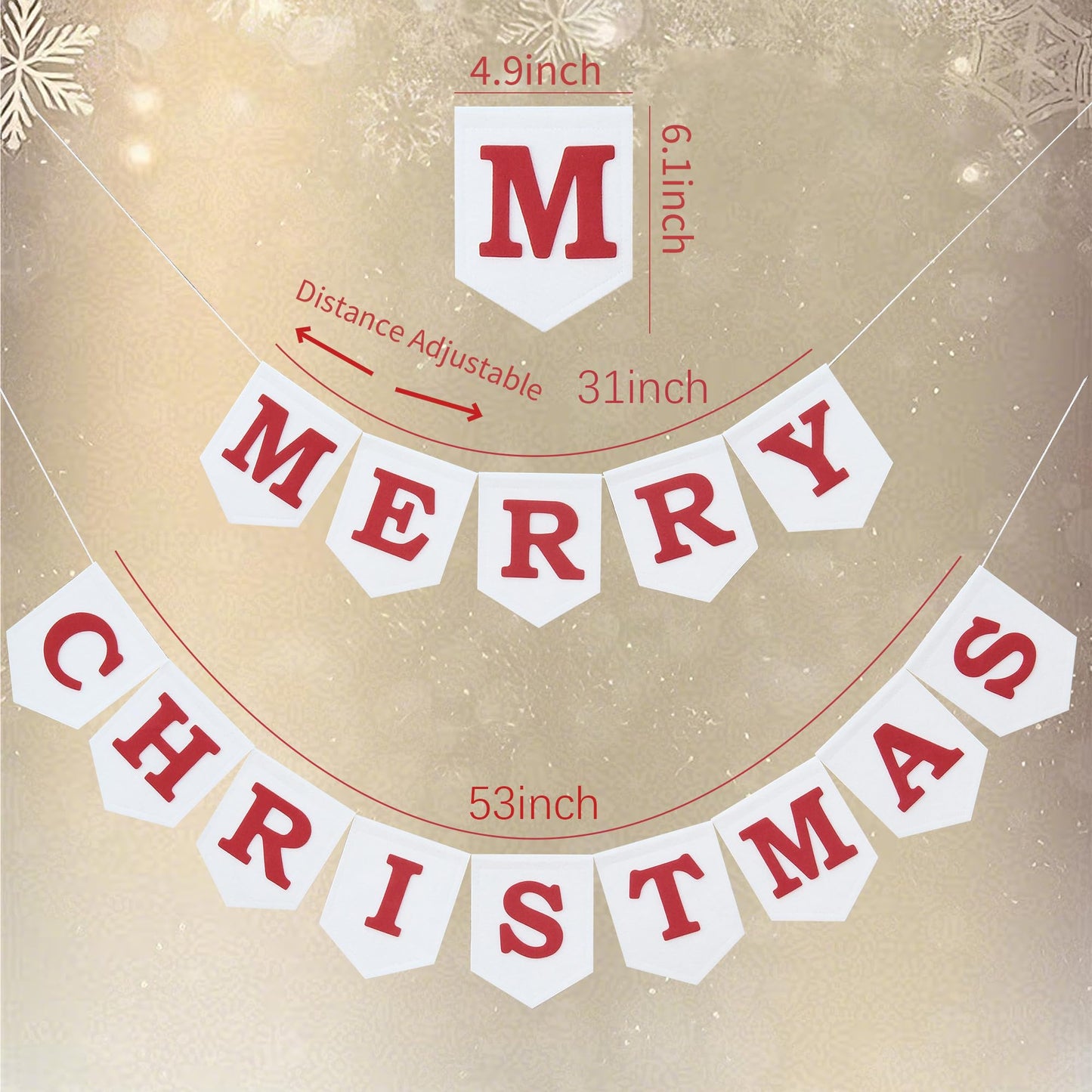 JUIIZAY Felt Merry Christmas Banner Xmas Decorations Christmas Sign Pre-Assembled Celebration Hanging Decor For Home Office Fireplace