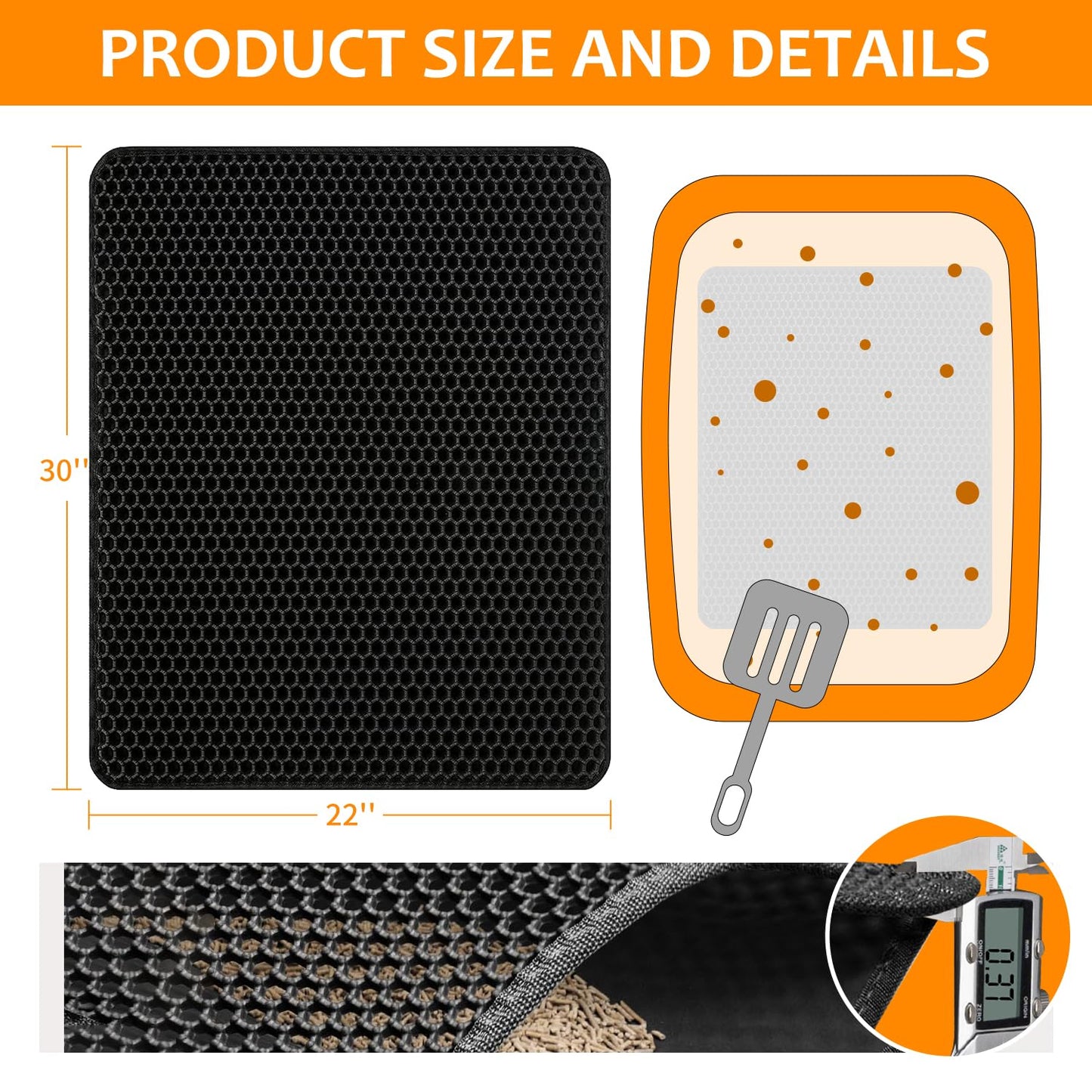 22"x30" Cat Litter Mat, EVA & Fabric Double Layer Design Waterproof Bottom Cat Litter Mat, Anti-slip Litter Box Mat, Easy To Catch Pet Litter, Easier To Clean, Washable, Soft on Paws, Black