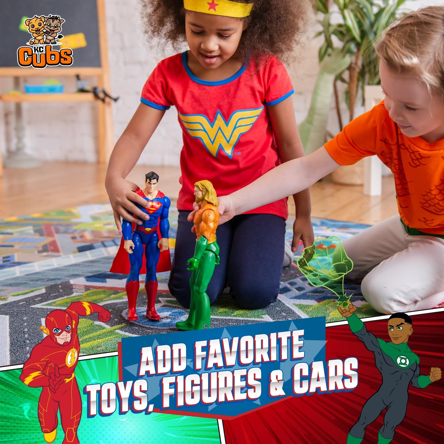 DC Comics Justice League Metropolis City Adventure Road Play Rug 3x5 | Kids Toy Car Play Mat Carpet for Toddler Classroom, Playroom & Baby Nursery