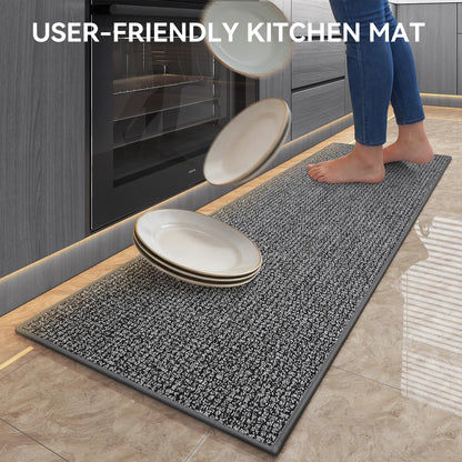 QiCaiJia Kitchen Rugs and Mat Non Slip Washable, Super Absorbent Kitchen Mats for Floor, Rubber Backing Soft Braided Standing Kitchen Sink Mat Kitchen Runner, Front of Sink, Easy Clean, Grey 17"x30"