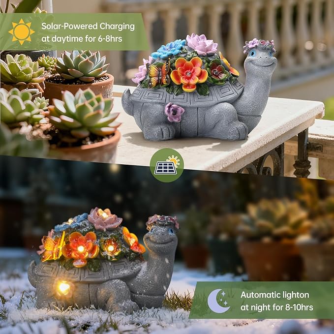 Solar Turtle Statue, Outdoor Figurine Decorations Ornament Lamps for Outside Yard, Lawn, Patio, Porch, Balcony, Housewarming Birthday for Mom Women Grandma