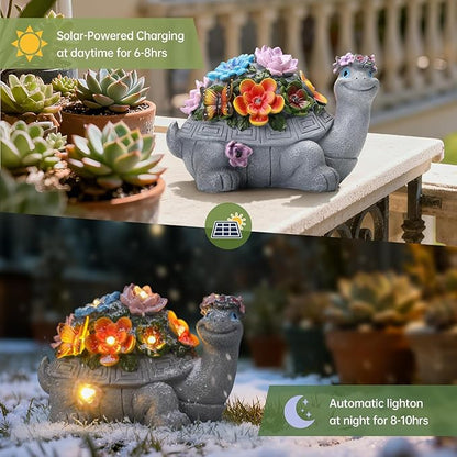 Solar Turtle Statue, Outdoor Figurine Decorations Ornament Lamps for Outside Yard, Lawn, Patio, Porch, Balcony, Housewarming Birthday for Mom Women Grandma