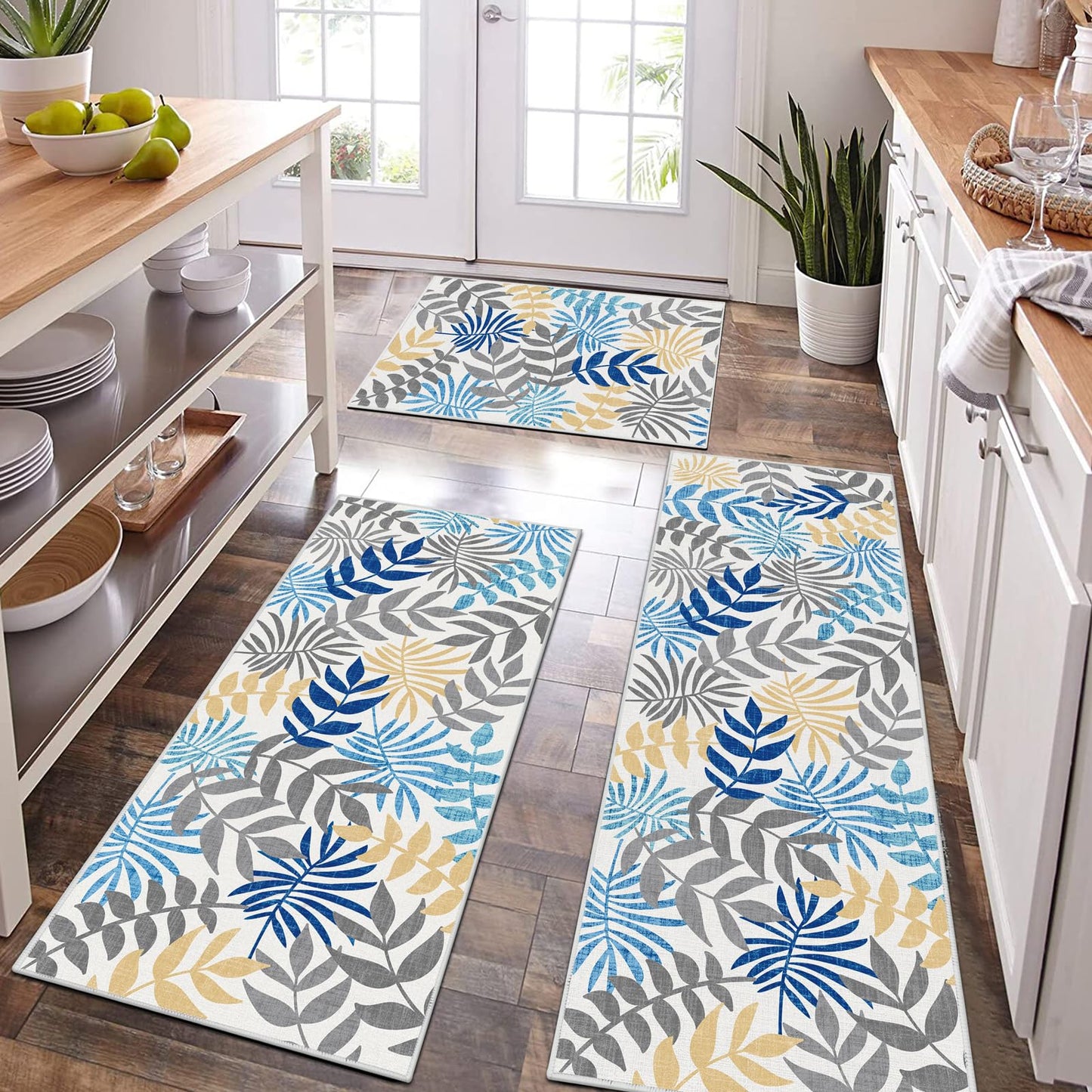 Bsmathom Boho Kitchen Rugs Sets of 3, Farmhouse Kitchen Rugs and Mats Set Non Skid Washable Kitchen Mats Non Slip Kitchen Floor Mats for Hallway Entryway Laundry Room