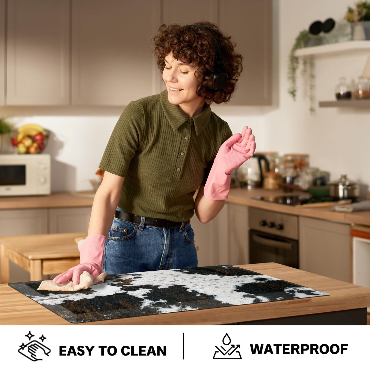 Tyrot Cowhide Kitchen Mat Cushioned Anti Fatigue - 1/2 Inch Thick Western Cow Kitchen Mats for Floor, Non Slip PVC Waterproof Standing Desk Ergonomic Comfort Rugs for Sink, Office, Laundry, 17.3x28