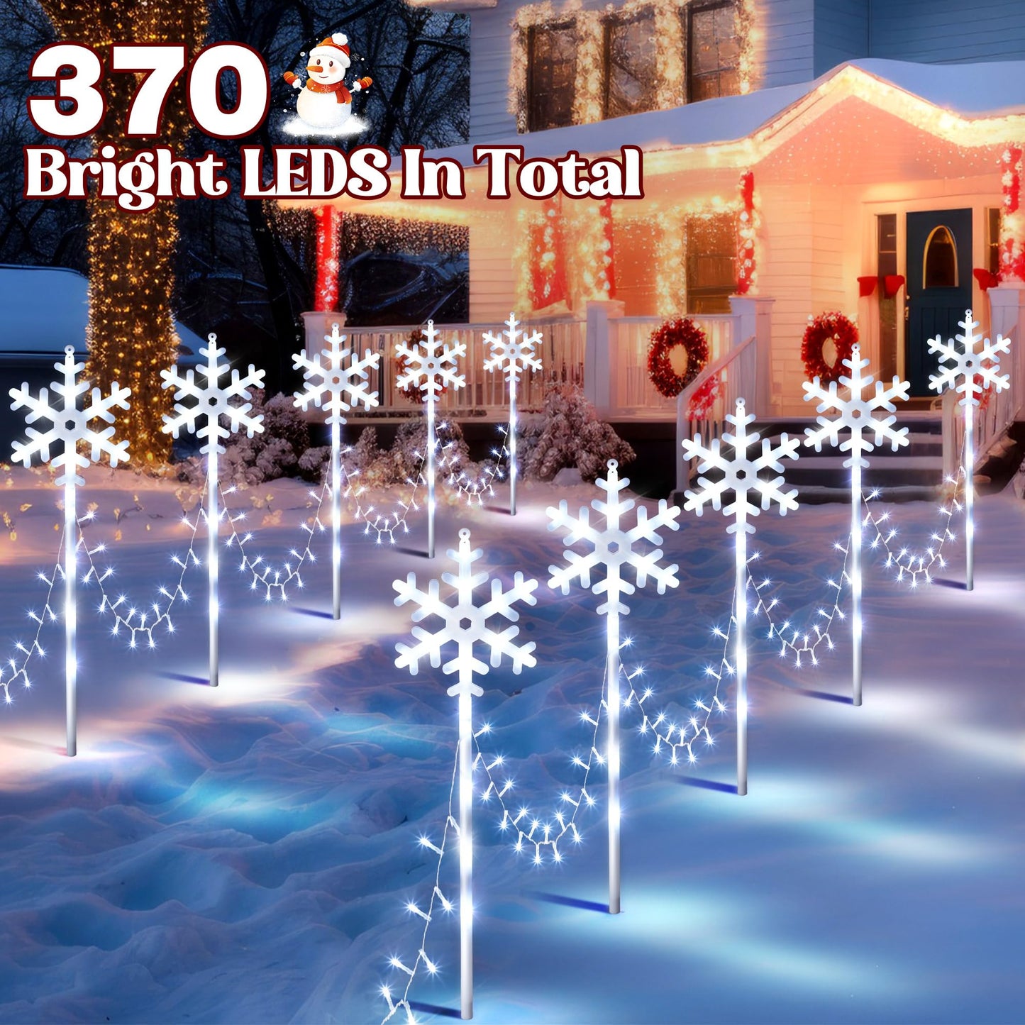 ElectricWise 10 Pcs Christmas Snowflake Pathway Stake Lights for Outdoor Yard, 370 Bright LEDs Waterproof Large Christmas Snowflake Light Decoration for Garden Lawn Driveway Walkway Decor(Cool White)