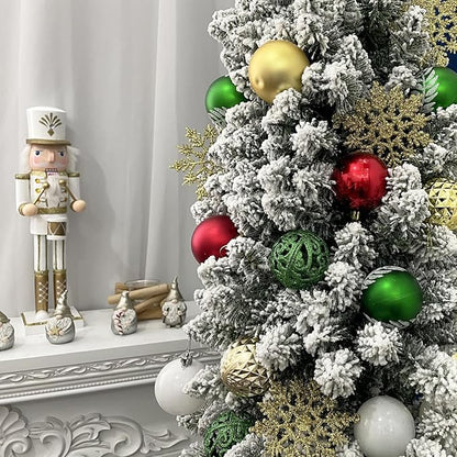 SY CRAFT 86 Pieces of Assorted Shatterproof Christmas Ball Snowflake Ornaments Seasonal Decorative Hanging Ornament Set with Hand-held Gift Package for Xmas Tree Decorations (86PCS, Green Red Gold)