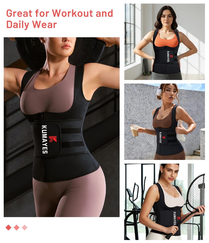 KUMAYES Womens Waist Trainer Corset Sauna Sweat Suit for Women Trimmer Workout Belt Corset Vest Body Shaper Shirt Band Black