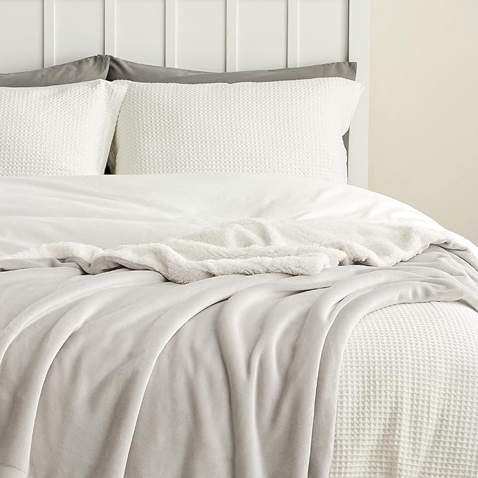 Bedsure GentleSoft Sherpa Fleece Throw Blanket Twin Size for Couch - Thick and Warm, Soft Fuzzy Plush Twin Blanket for Winter, Linen, 60x80 Inches