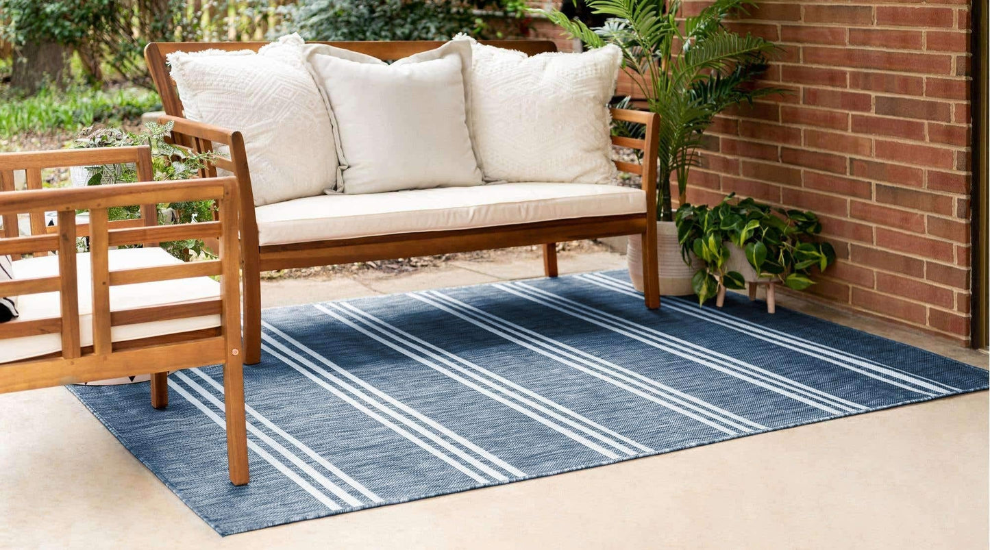 Unique Loom Outdoor Collection Area Rug - Anguilla (9' x 12' Rectangle, Blue/ Ivory)