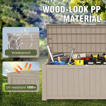 150GAL Brown Large - Capacity Outdoor Deck Box with Lock Hole – Waterproof, SGS - Certified UV Resistance, Ideal for Storing Patio Furniture Sets & Seasonal Decor, Hassle - Free Setup