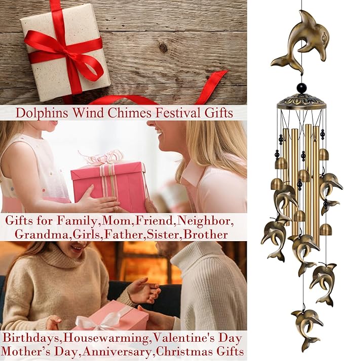 Dolphin Wind Chimes Decor, Mobile Blessing Wind Bells Decorate, Sympathy Wind Catcher, Memorial Gifts for Mom, Grandma, Woman (Housewarming/Outside/Indoor/Home/Room/Porch/Yard/Garden Decoration)
