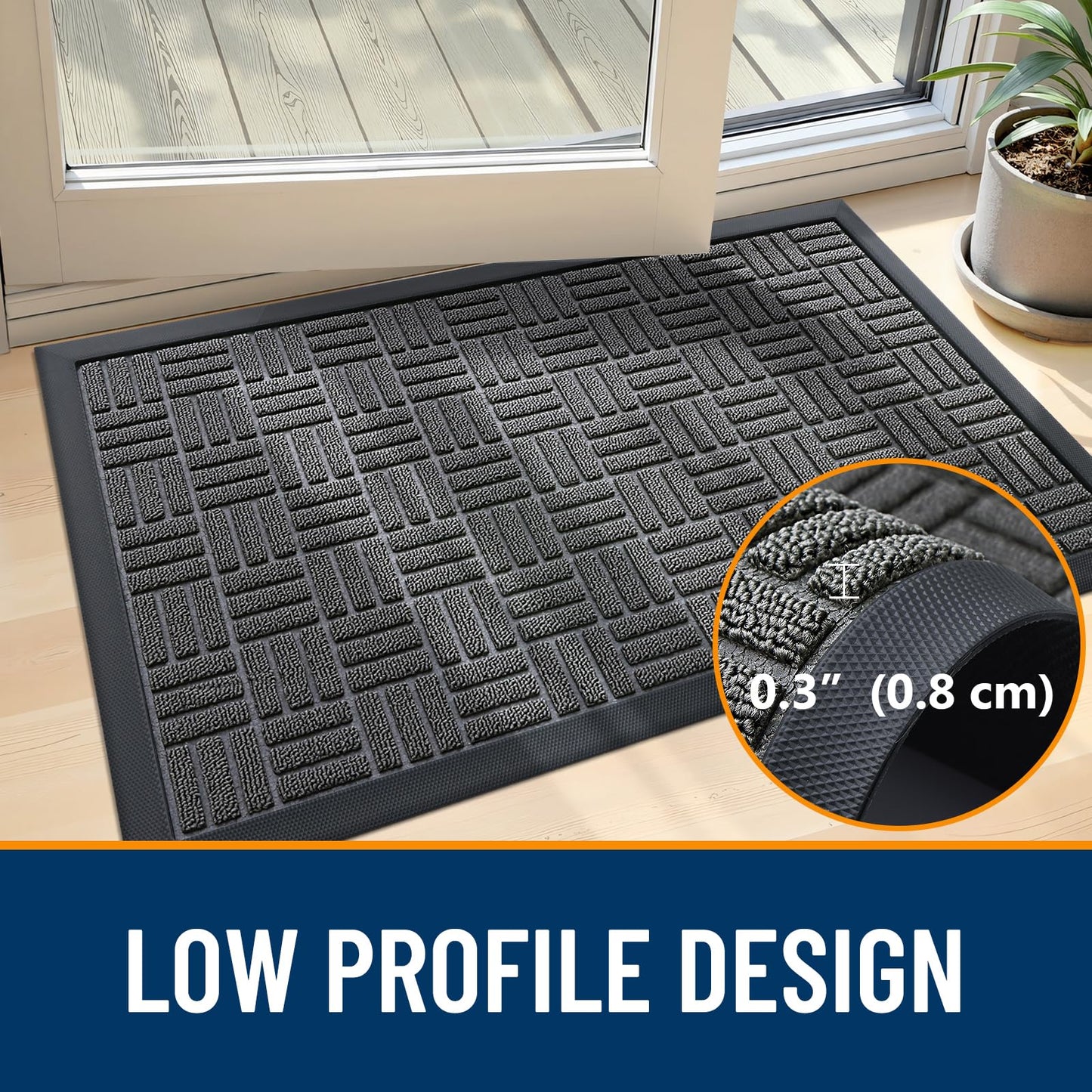 OLANLY Front Door Mat Outside Entrance 47x17, Absorbent, Heavy Duty Sturdy Natural Rubber Doormat Indoor Outdoor, Stain and Fade Resistant, Non-Slip Backing Low Profile Floor Mat for Entryway, Grey