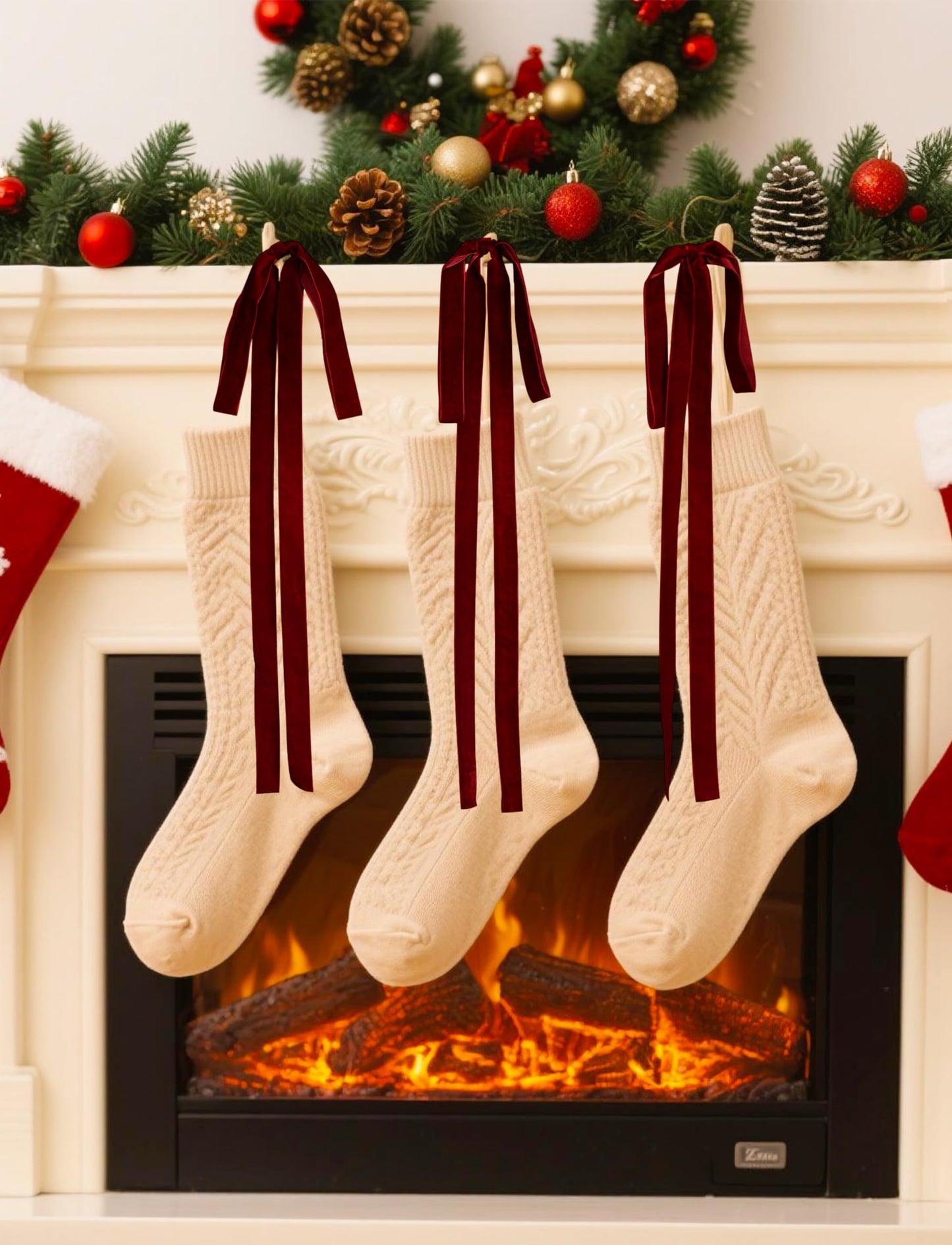 SIMISI RIBBON Burgundy Long Velvet Bows Ornaments for Christmas Tree, Wreath, Garland, Swag, Staircase, Fireplace, Door (15 * 24 inch, 6 Pieces)