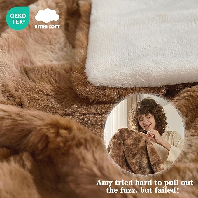 Krifey Faux Fur Throw Blanket for Couch Bed, 3D Marble Texture Soft Throws, Cozy Fuzzy Plush Thick Warm Blanket, Faux Rabbit Fleece, Christmas Birthday Gifts for Men Dad, Tie Dye Brown, 60x80in