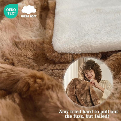Krifey Faux Fur Throw Blanket for Couch Bed, 3D Marble Texture Soft Throws, Cozy Fuzzy Plush Thick Warm Blanket, Faux Rabbit Fleece, Christmas Birthday Gifts for Men Dad, Tie Dye Brown, 60x80in