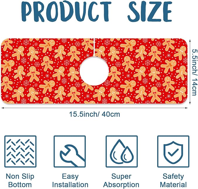Christmas Merry Xmas Kitchen Sink Splash Guard Faucet Mat Santa Claus Super