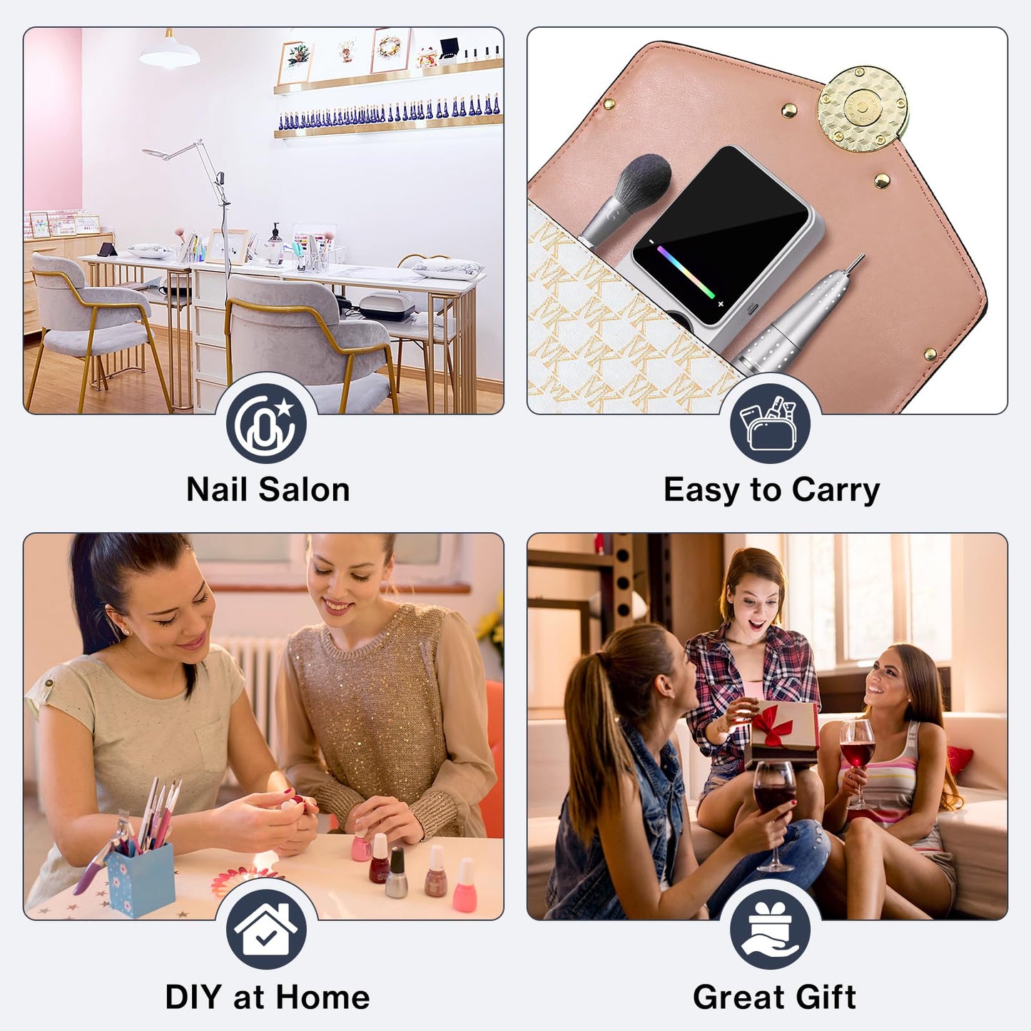 Electric Nail Drill Professional 45000RPM, Portable Smart Touch Display Electric Nail File, 4000mAh Rechargeable Nail Drill Kit for Remover Acrylic & Gel Nails Manicure for Salon Home