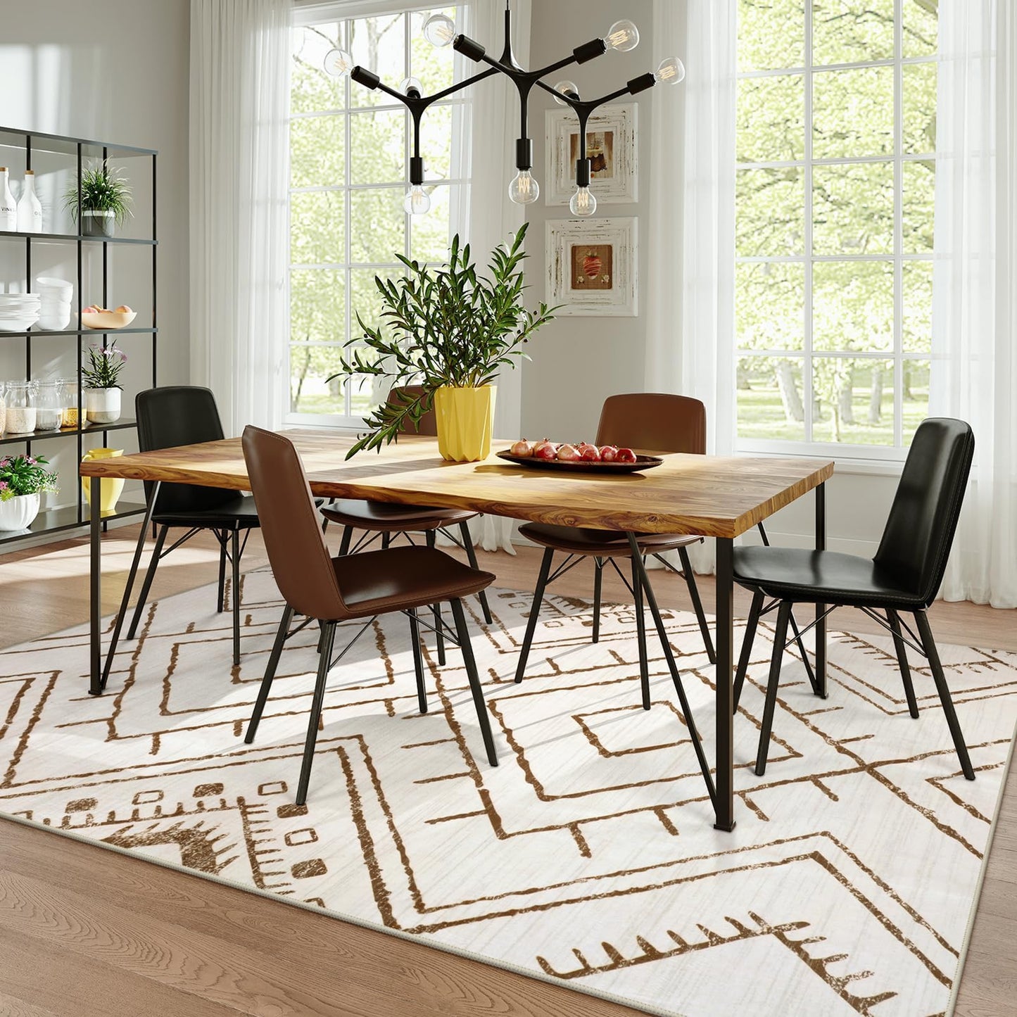 LIVEBOX Moroccan 8x10 Area Rug, Beige Washable Rugs for Living Room Bedroom, Non Slip Western Tribal Rug Low Pile Geometric Large Area Rugs Diamond Carpet for Dining Room, Nursery Room, Playroom Boho