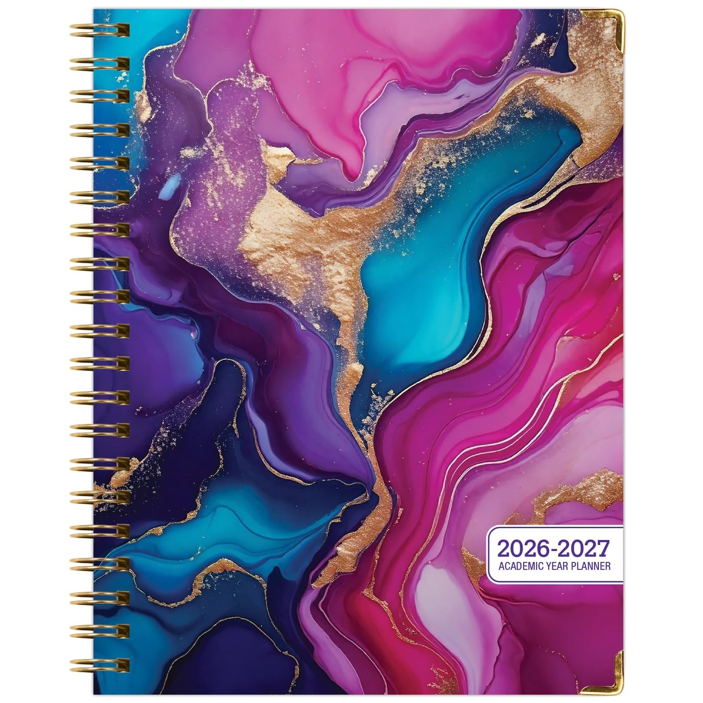 HARDCOVER Academic Year 2026-2027 Planner: 14 Months (May 2026 Through June 2027) 8.5"x 11" Daily Weekly Monthly Planner Yearly Agenda. Bookmark, Pocket Folder and Sticky Note Set (Pink Purple Marble)