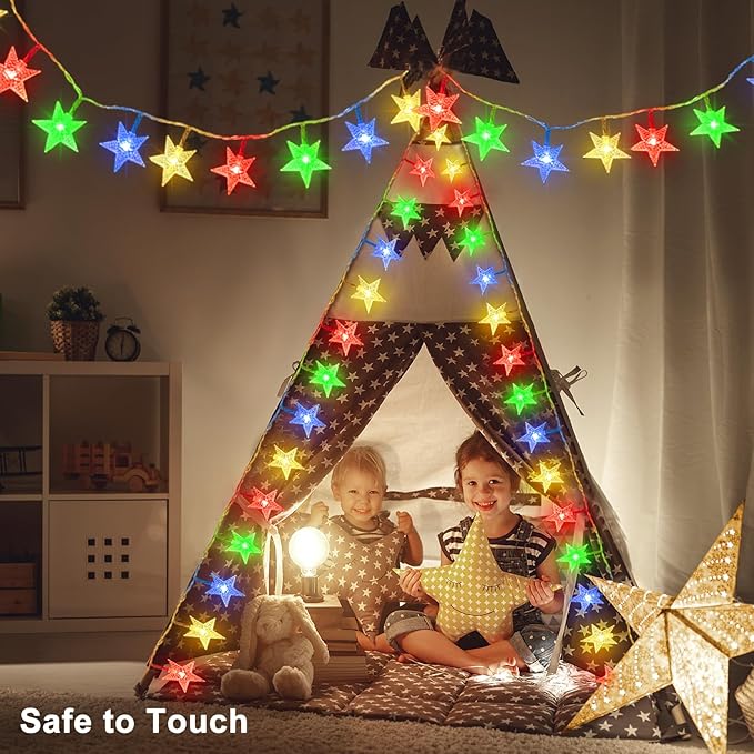 echosari Christmas Star String Lights Battery Powered Fairy Light for Christmas New Year Kids Bedroom Wedding Party Decor (Multicolor)