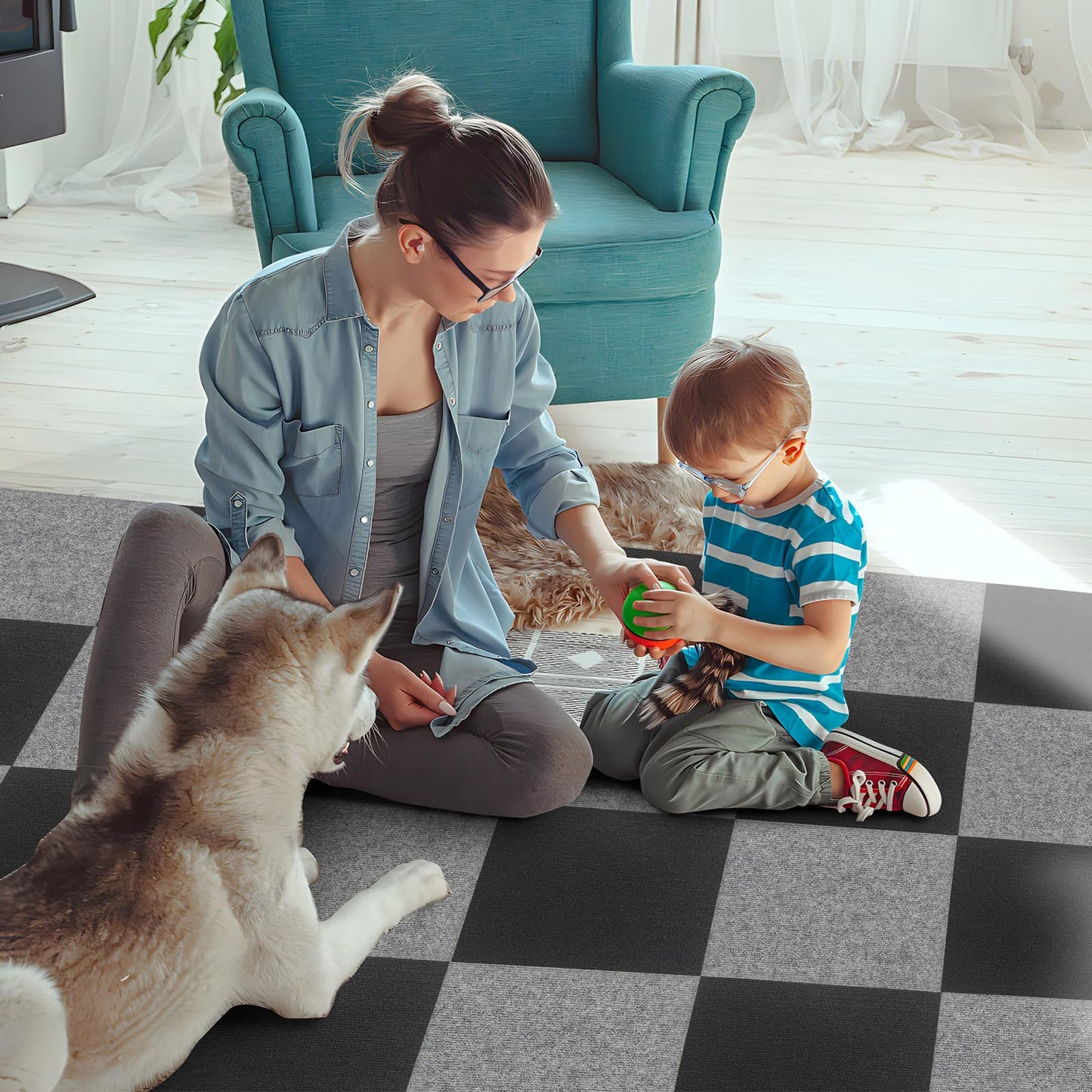 10Pcs Carpet Tiles Peel and Stick 12”x 12” Non-Slip Self Adhesive Squares Carpet Floor Tile Reusable Waterproof Carpet for Living Room Bedroom
