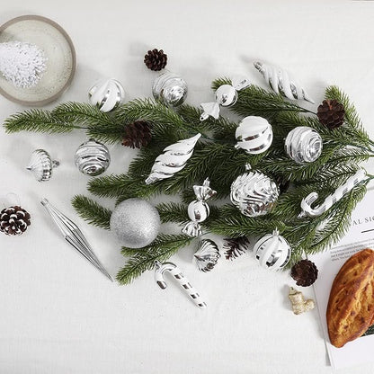 Christmas Ball Ornaments Set Shatterproof Christmas Tree Ornaments 24 PCS Painted Shaped Styles Xmas Tree for Holiday Decor,Silver