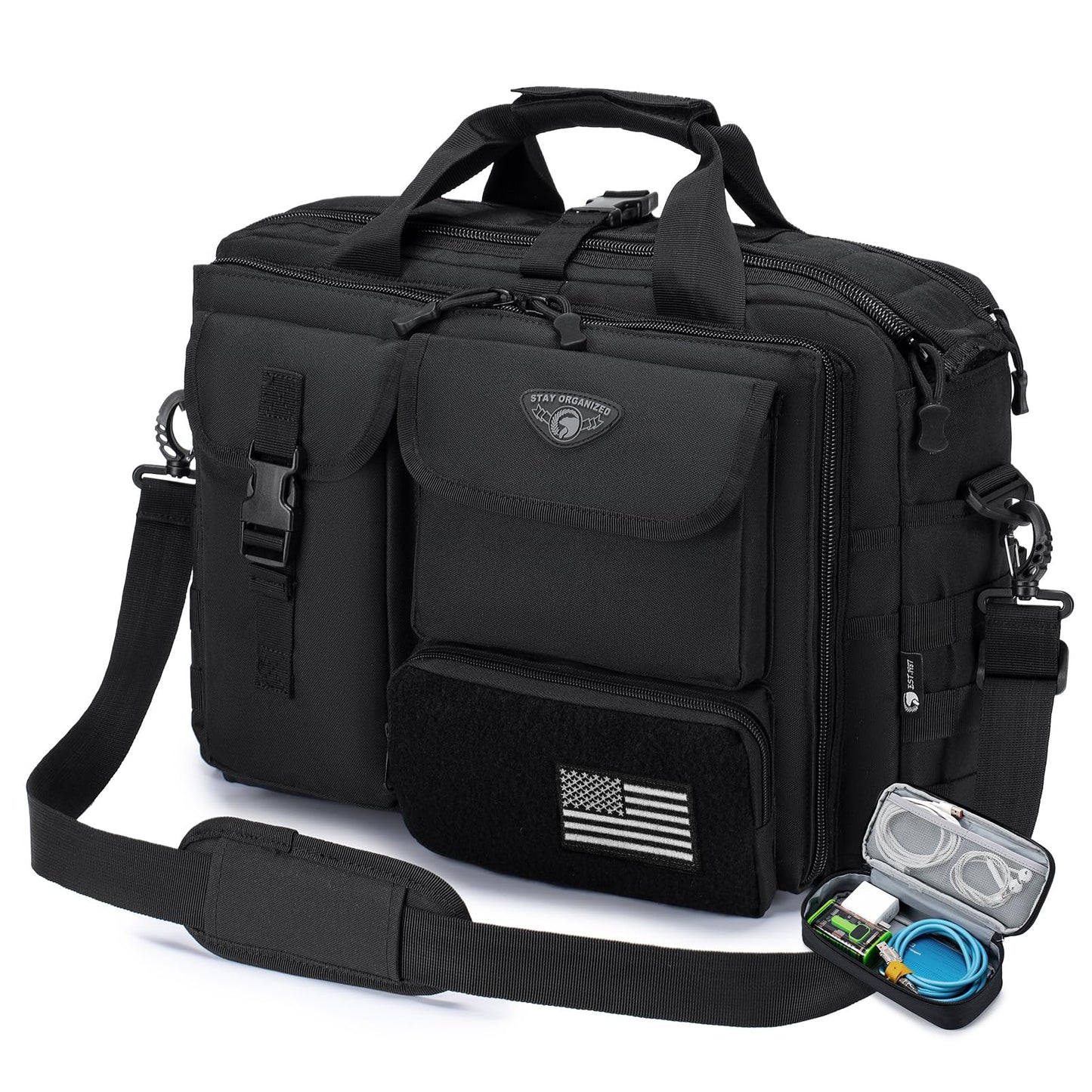 Stypos Tactical Messenger Bag, 14 Inch Tactical Briefcase for Man Military Laptop Bag Messenger Shoulder Bag Flight Bags for Pilots Black