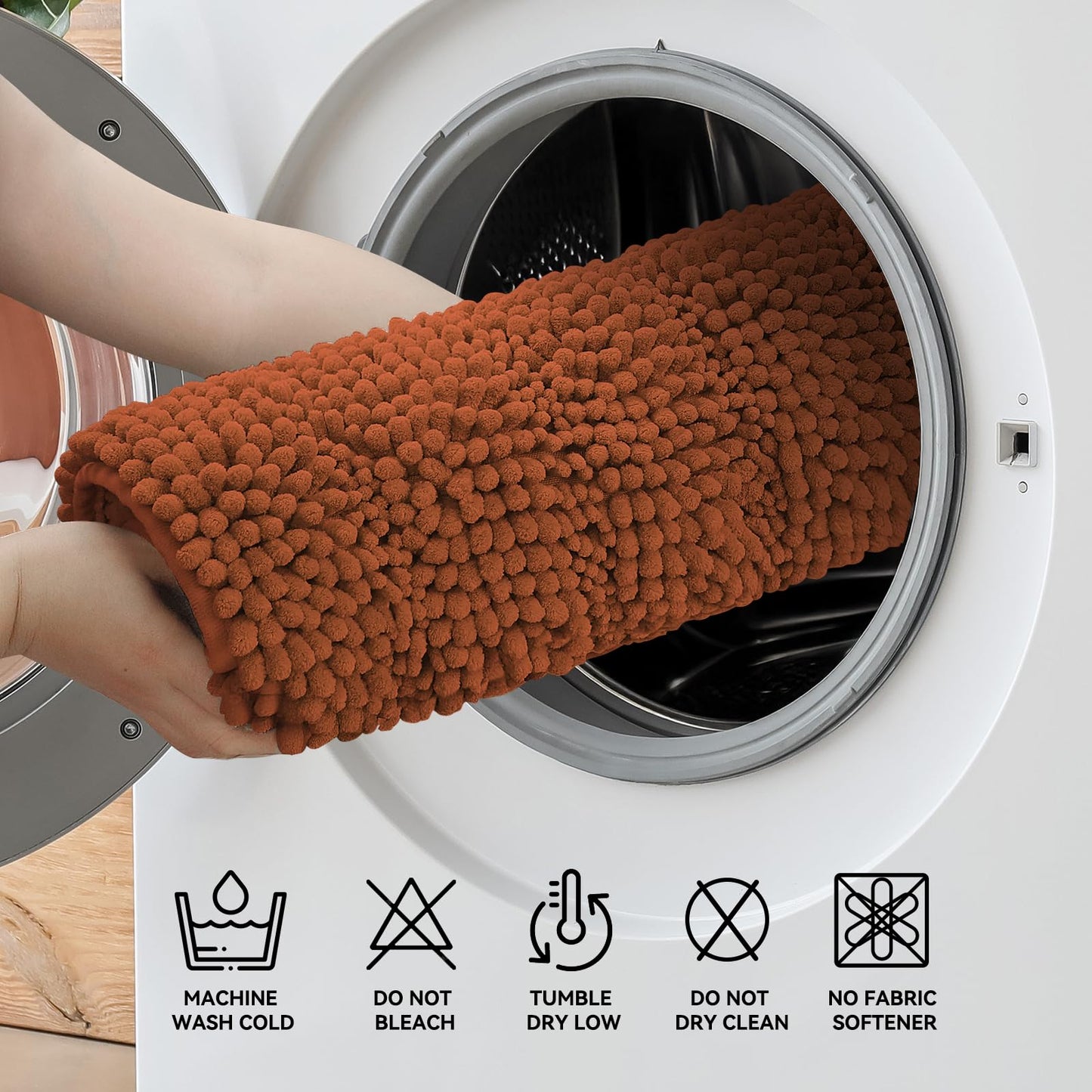 Bcoimo 24"×17" Chenille Bath Mat – Non-Slip with Backing Bath Rug Ultra-Absorbent and Machine Washable Bathroom Mat Quick-Dry Design. Ideal for Bathroom and Tub Areas