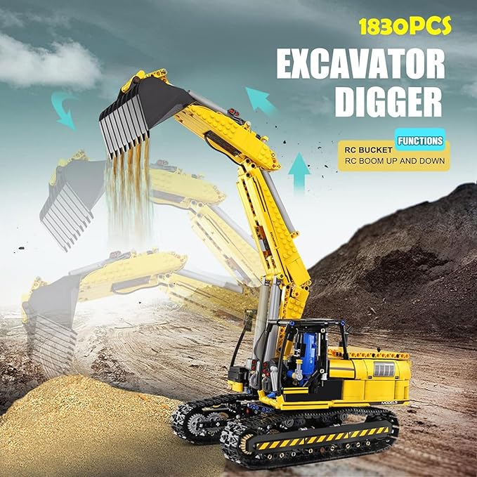 Mould King 13112 RC Excavator Building Set 1830 Pieces Building Blocks APP Remote Control Truck Construction Vehicles Model with Motor STEM Engineering Toys for Adult