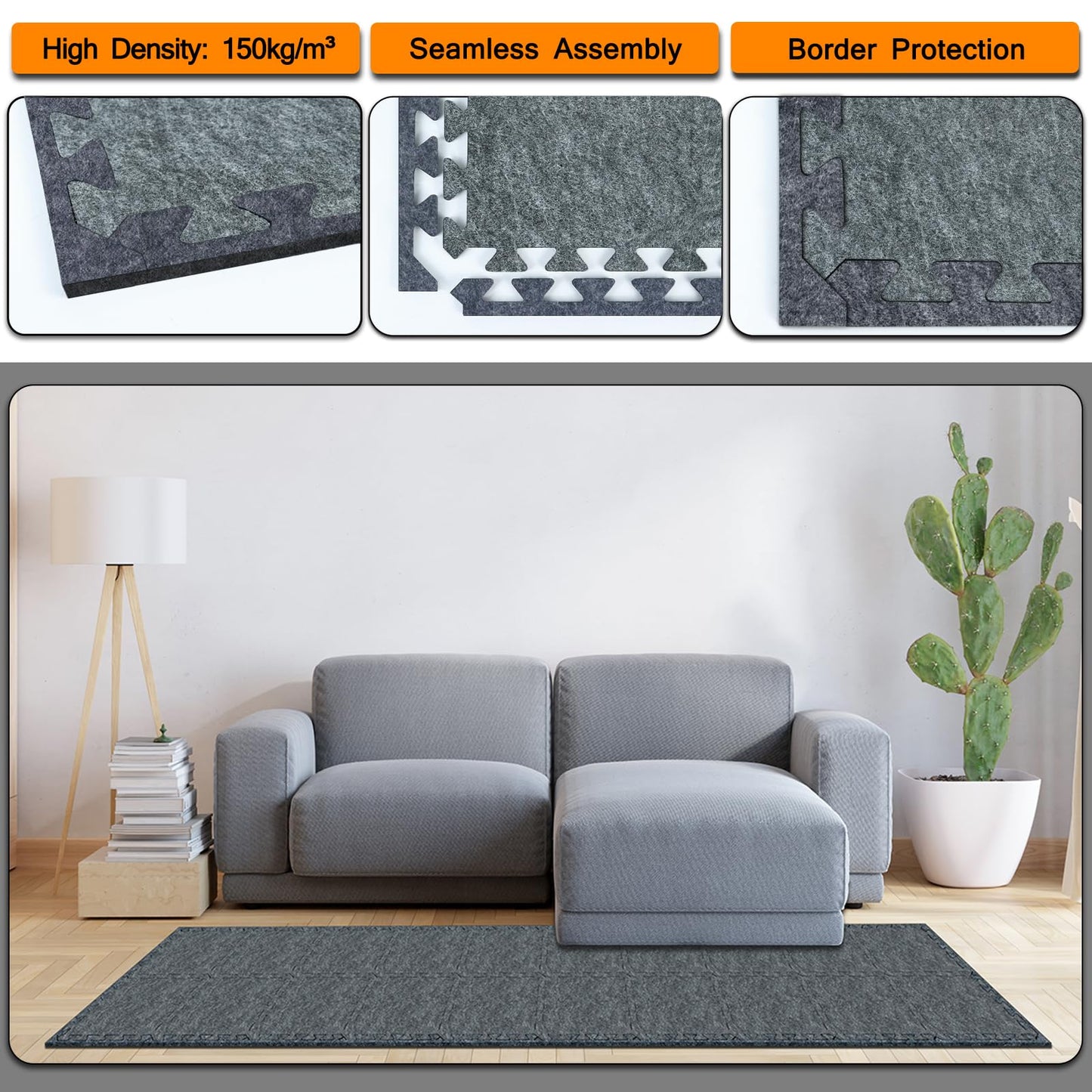 28 Pcs 0.4" Felt Border Pieces for BXI Soundproof Interlocking Rug Pad, Non Slip Rug Pads, High Density Noise Reduction Puzzle Felt Carpet Padding, Rug Mat Protect and Adds Cushion Fittings