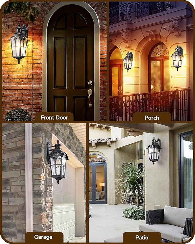 EDISHINE 20.2" Large Motion Sensor Outdoor Wall Lights, Dusk to Dawn Exterior Sconce with Water Ripple Glass, Waterproof Outside Porch Lighting Wall Mount Fixture for Front Door Garage