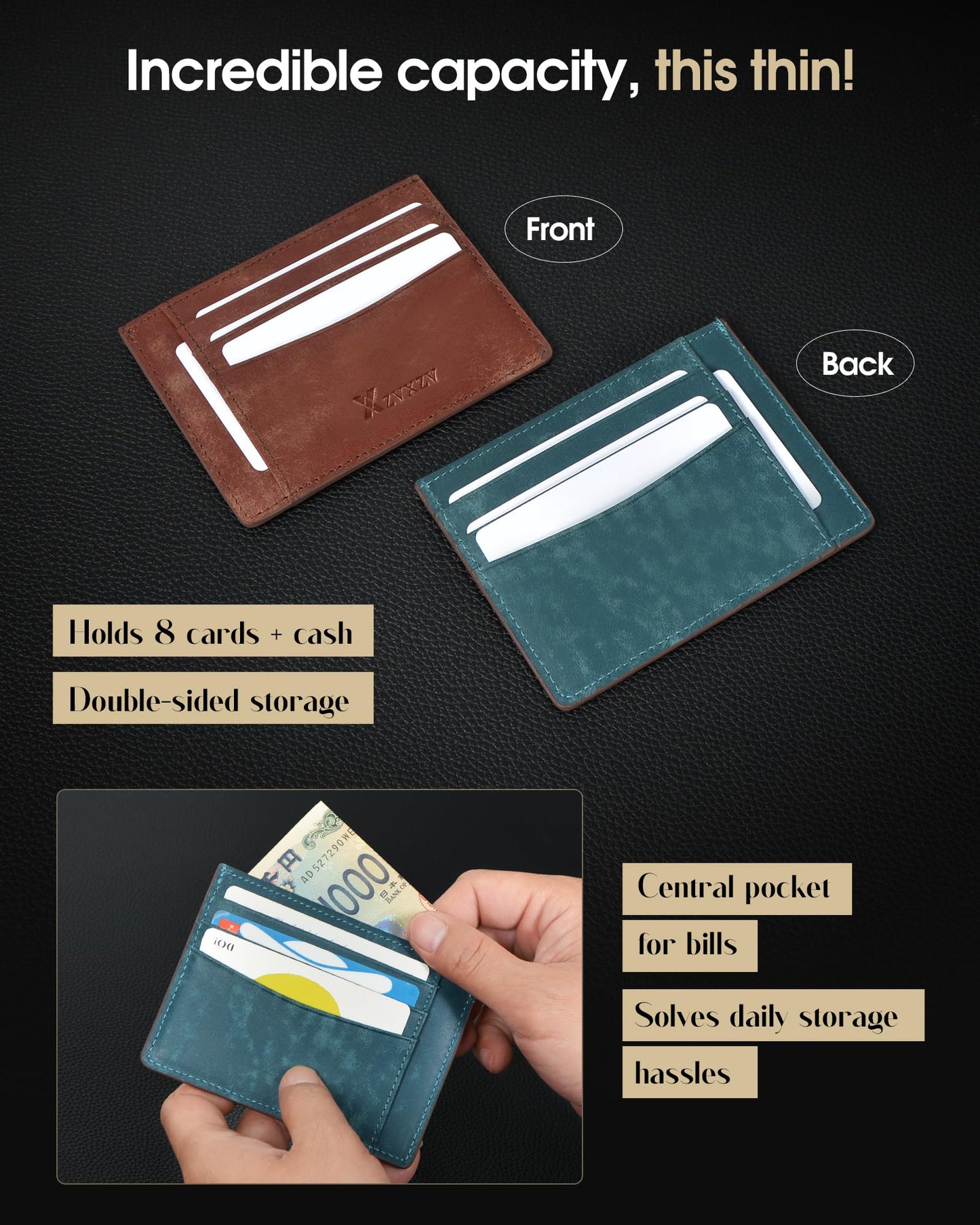 XZVXZV Men's Slim Wallet Italian Pebbled Leather Minimalist Front Pocket RFID Blocking Credit Card Holder with Gift Box Black