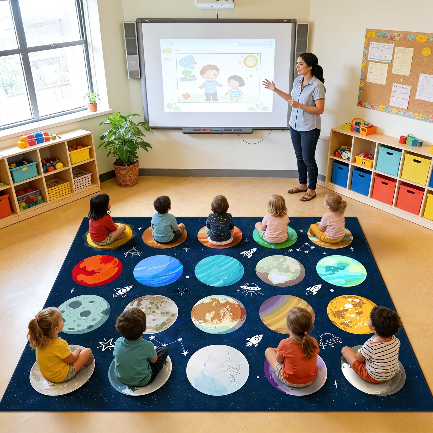 Kimicole 20 Seats Classroom Rugs for Elementary Preschool 8x10 Planet Blue