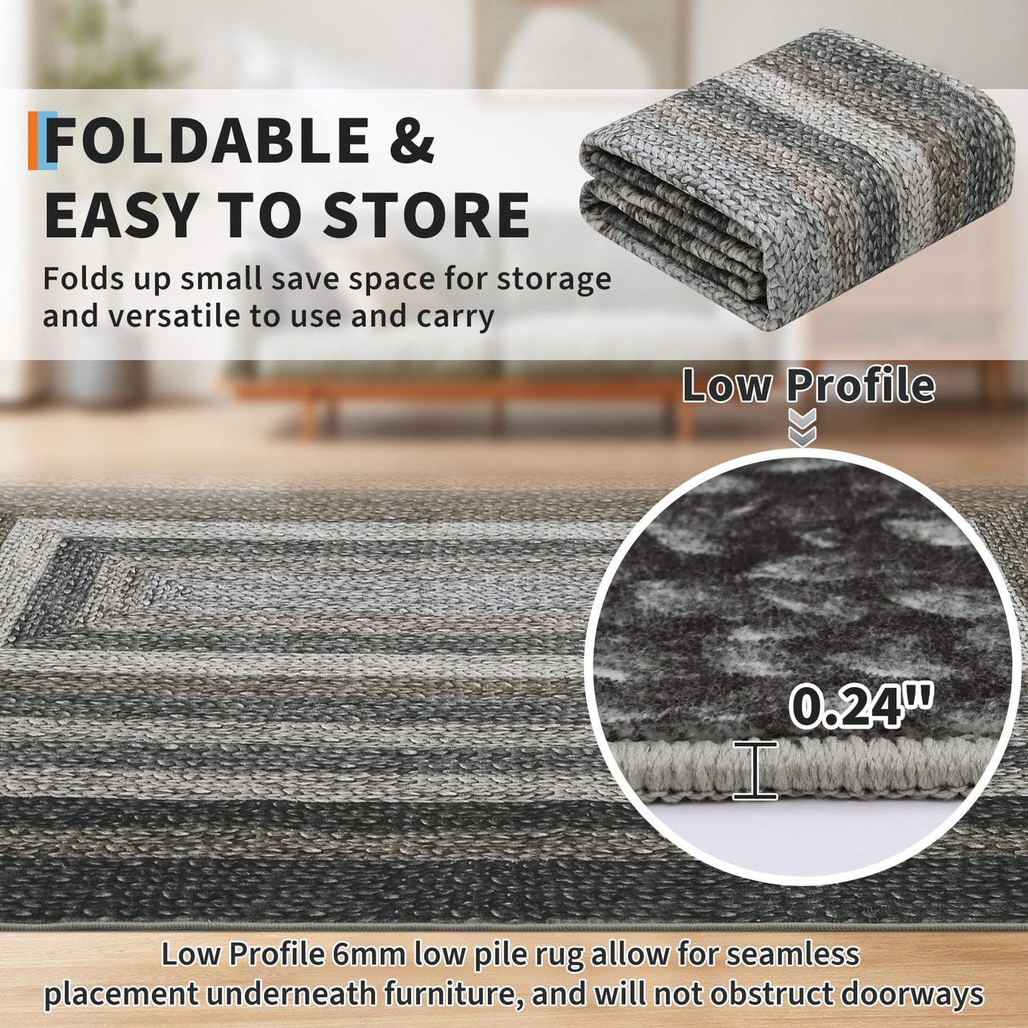 Garvee Modern Braided Print Rug 5x7 Area Rugs for Living Room Washable Rugs Bedroom Rug Stain Resistant Non Slip Floor Cover for Dining Room Office Nursery, Not Braid-Black Brown
