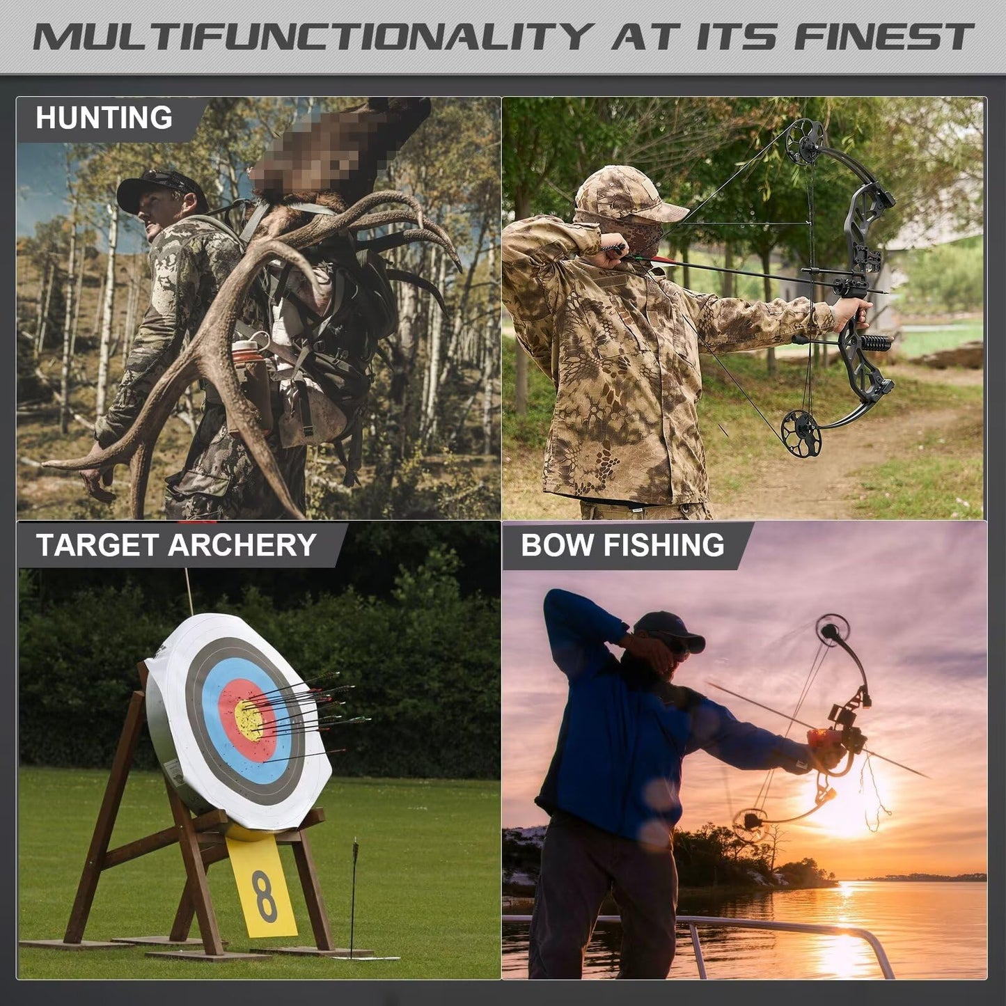 TOPARCHERY Compound Bow for Hunting Adults Archery Set - Aluminum Alloy Bow Handle, IBO Arrow Speed 320fps, Pull Distance: 19-30", 0.5 Adjustable