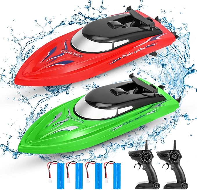 Lumiparty 2PACK RC BoatRemote Control Boats for Kids and Adults10km/H 2.4G High Speed Remote Control BoatFast RC Boats for Pools and Lakes with 4 Rechargeable Battery.(Red+Green)