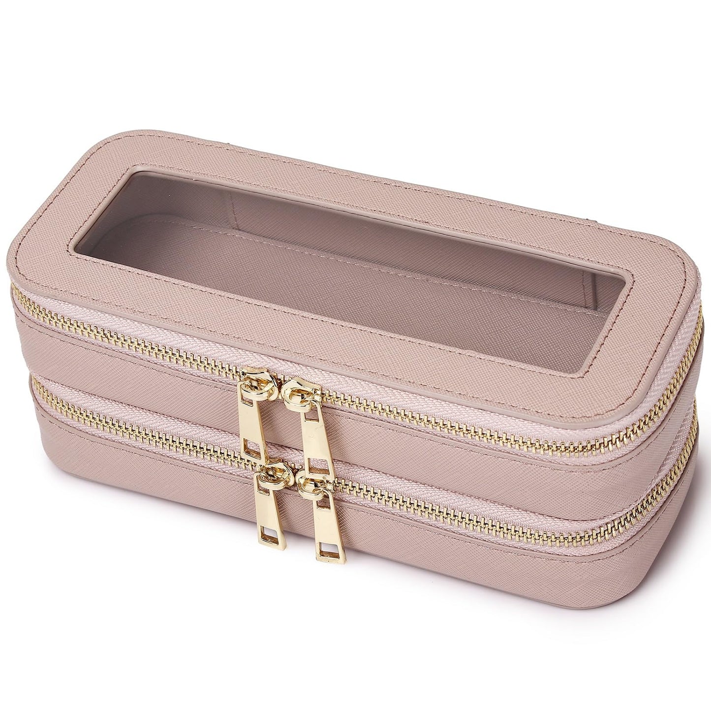 Pinkmik Double Layer Makeup Bag Makeup Brush Case Waterproof Travel Cosmetic & Toiletry Bag Purse Organizer and Car Essentials for Women (Pink, Double SLIM)
